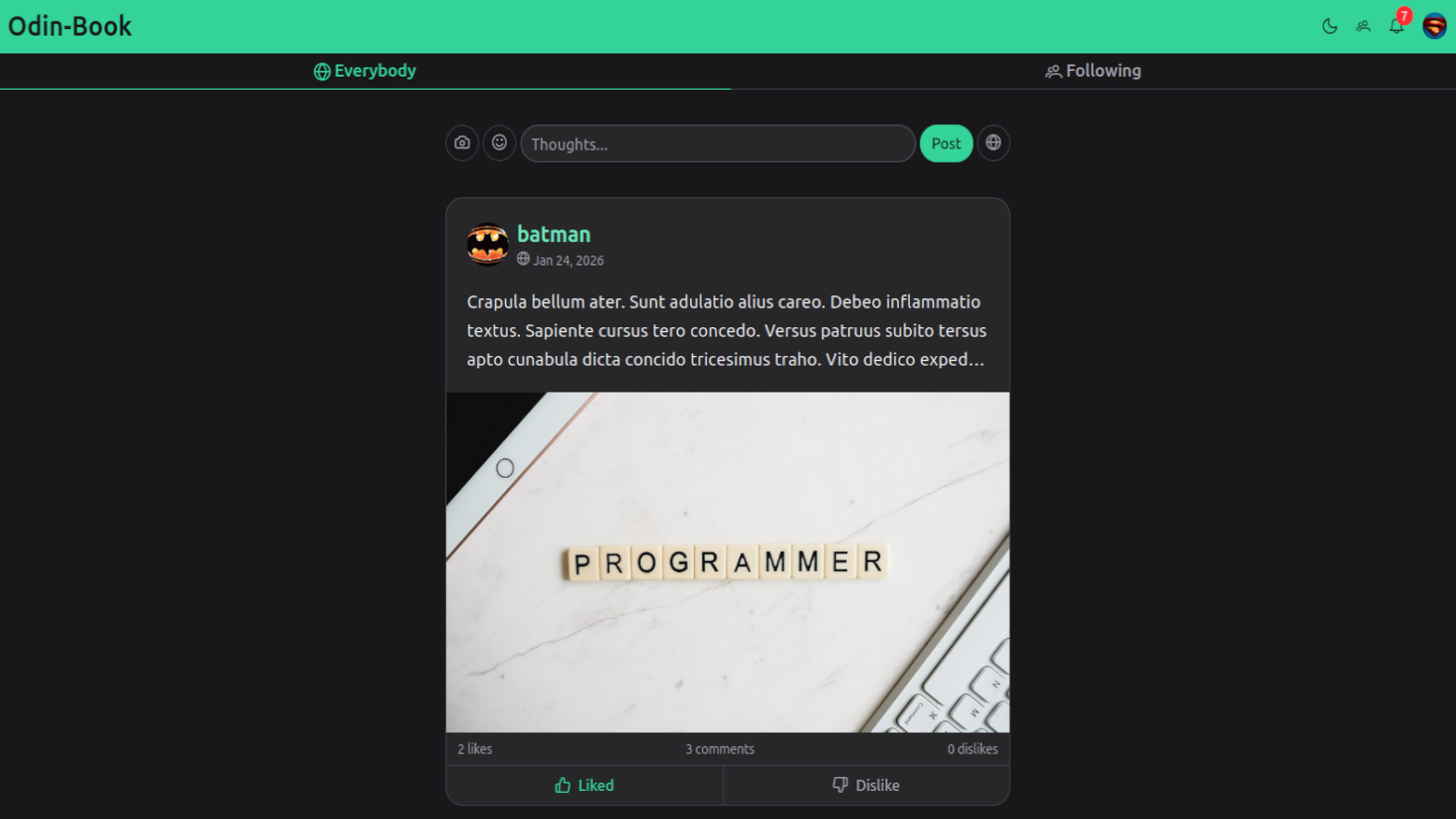 Screenshot of the Odin-Book's main page.