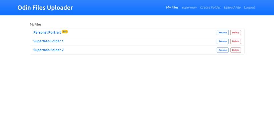 Screenshot of the Odin File Uploader's home page.
