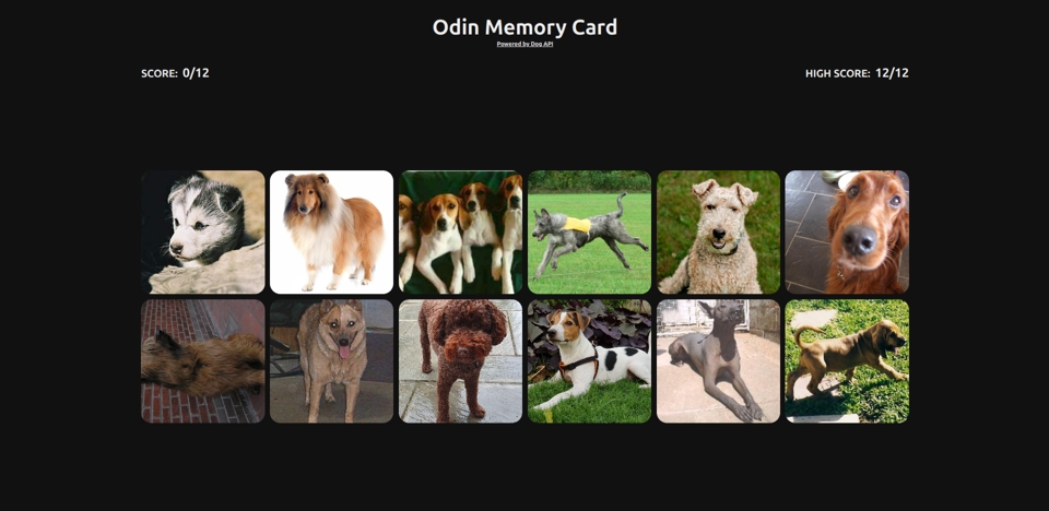 Screenshot of the Memory game.