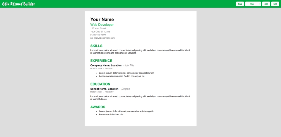 Screenshot of the Resume Builder app.
