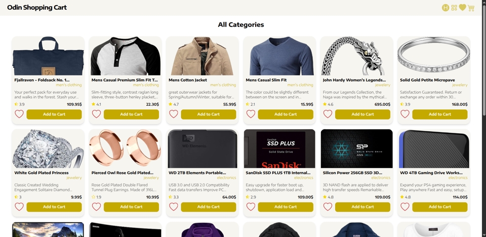 Screenshot of the Odin Shopping Cart's home page.