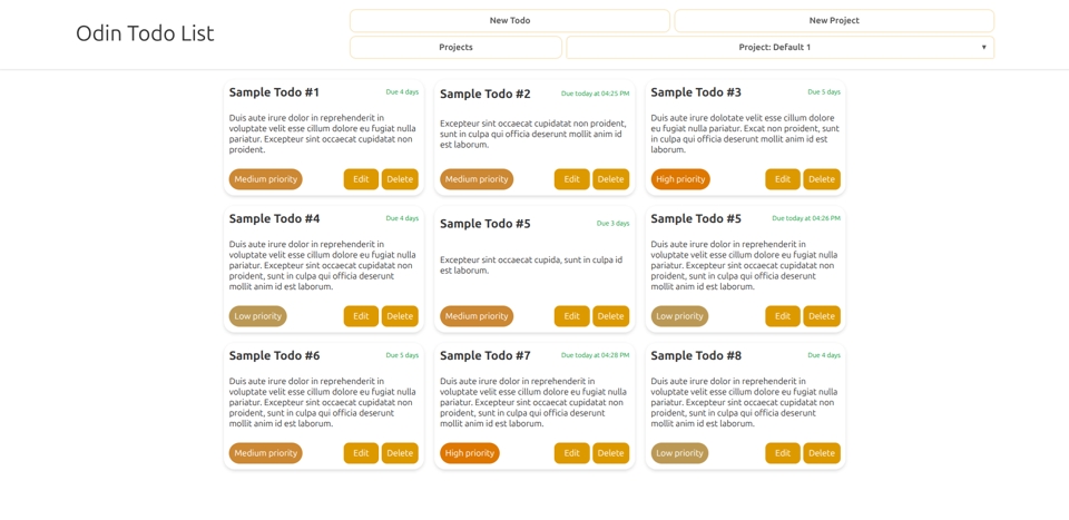 Screenshot of the Odin Todo List.